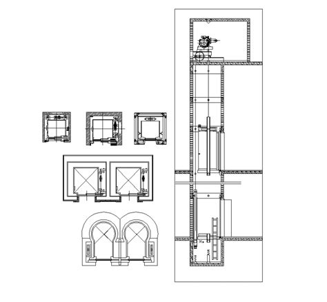 Elevator detail elevation and plan dwg file - Cadbull