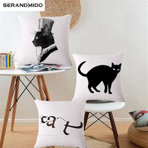 Aliexpress.com : Buy Cat Series Cushion Cover Cotton Linen Black Cat ...