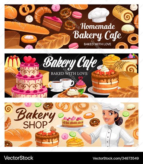 Bakery shop desserts cakes pastry banners Vector Image