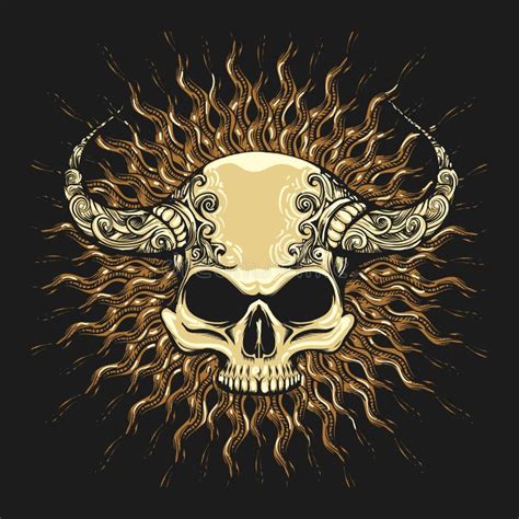 Skull with Horns Tattoo Drawn in Engraving Style Stock Vector - Illustration of evil, decoration ...