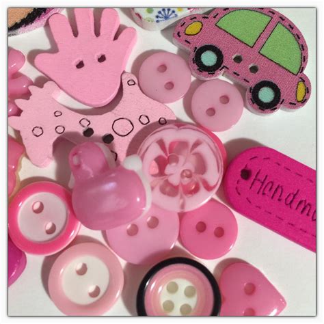 50 Pink assorted buttons, novelty buttons, round buttons, scrapbooking ...