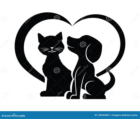 Dog and Cat Silhouette in a Heart Shape Stock Vector - Illustration of character, animal: 128362086