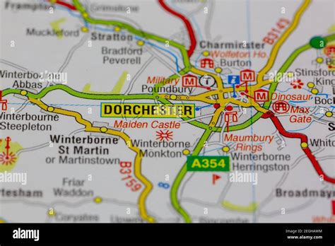 Dorchester and surrounding areas shown on a road map or geography map Stock Photo - Alamy