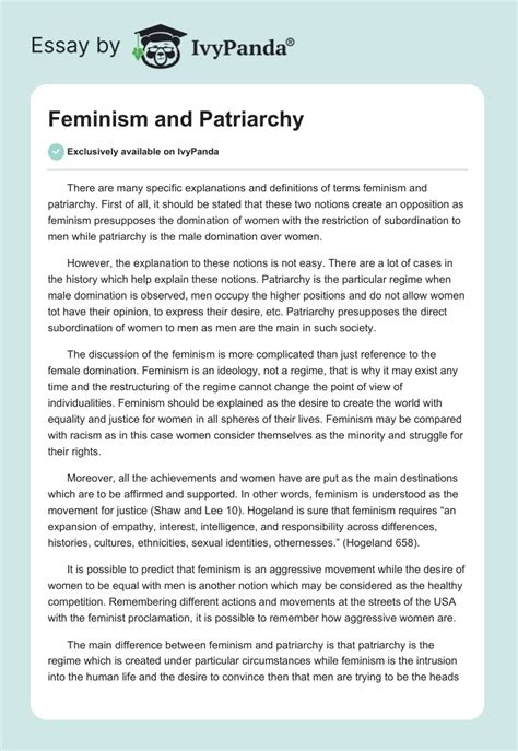 Feminism and Patriarchy - 560 Words | Term Paper Example