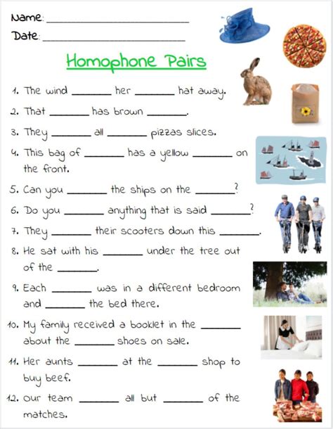 Homophones For 3rd Grade Worksheets