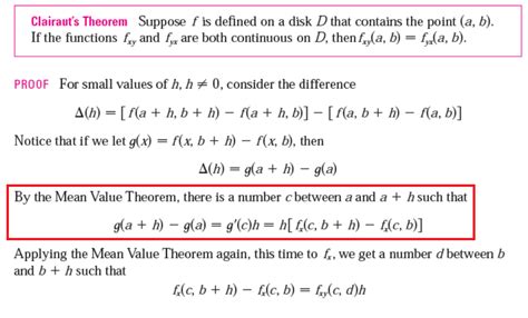 multivariable calculus - Reason for use of mean value theorem in proof of Clairaut's Theorem ...