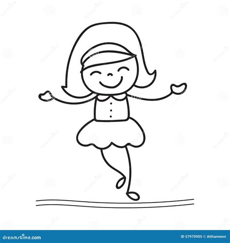 Hand Drawing Happy Girl Dancing Stock Vector - Image: 57970905