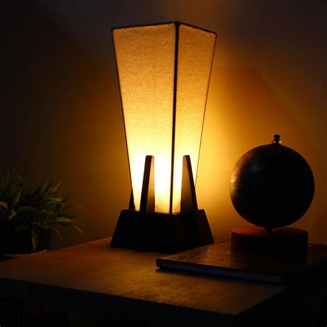 Square Pyramid Table Lamp With Glossy Black Wooden Base