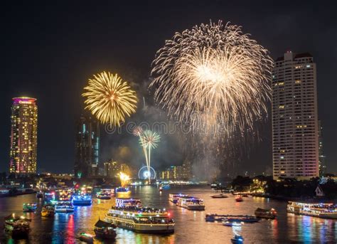 New Year Countdown Celebration Fireworks in Bangkok Editorial Stock Photo - Image of rocket ...