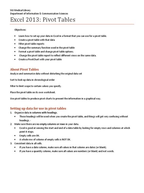 Excel 2013: Pivot Tables | PDF | Computer Data | Computing