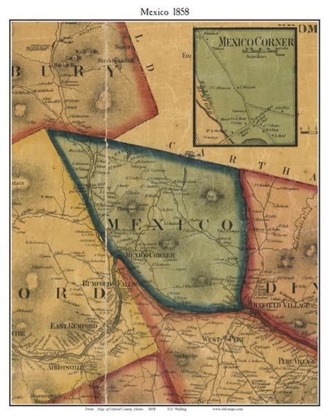 Mexico, Maine 1858 Old Town Map Custom Print - Oxford Co. | Town map, Map, Oxford county