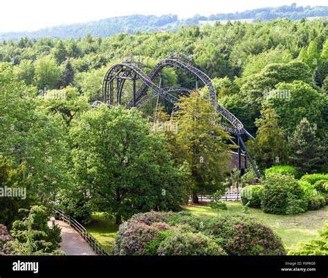 The Smiler roller coaster ride at Alton Towers Estate Theme Park Gardens Staffordshire England ...