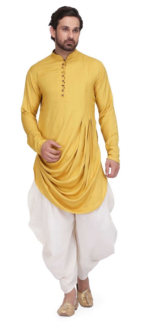 Rayon Dhoti Kurta in Yellow with Thread work | Mens clothing styles, Indian men fashion, Groom ...