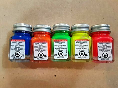 BRIGHT FLUORESCENT Testors Enamel Model Paint Set - 5 Bottles - NEW AND FRESH