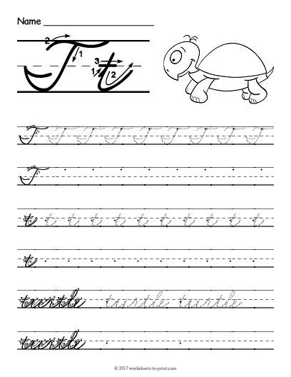 Free Printable Cursive T Worksheet | Cursive t, Cursive writing, Cursive writing practice sheets