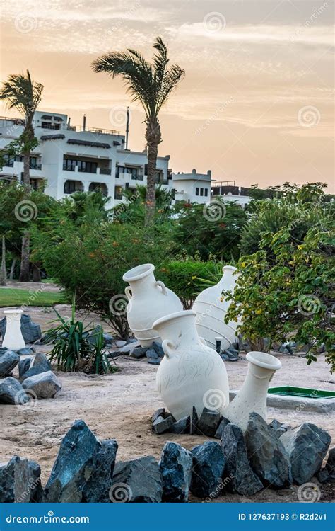 Clay Jugs. Decoration on the Sand Stock Image - Image of travel, trees ...