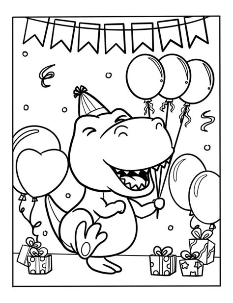 Happy Birthday Dinosaur Coloring Page