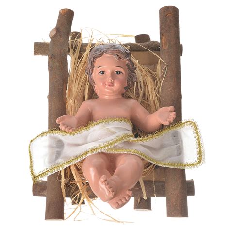 Baby Jesus figurine with cradle in resin 25cm | online sales on HOLYART.com