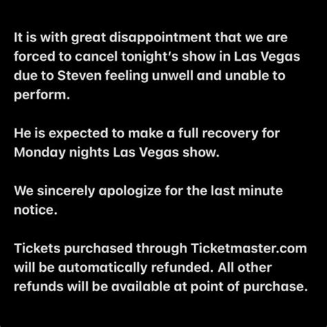 Aerosmith Cancels Las Vegas Show After Steven Tyler is Unable to Perform – 2022 – Statement ...