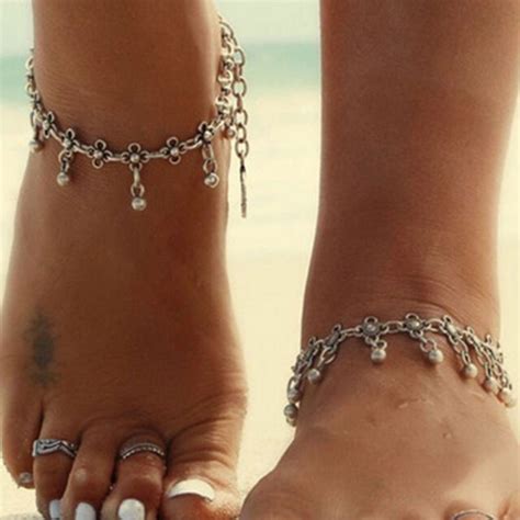 Women Gold Silver Plated Toe Ring Ankle Bracelet Chain Foot Jewelry ...