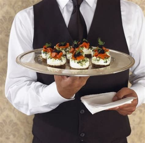 Option: instead of sit down dinner or buffet, have waiters walk around offering guests heavy ...