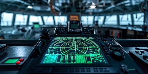 Premium AI Image | Green display on ship captains bridge showing radar screen