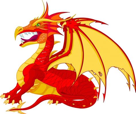 European dragon icon red yellow handdrawn design Vectors images graphic art designs in editable ...