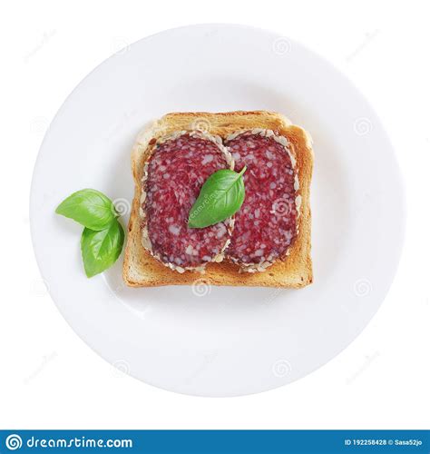 Salami sausage sandwich stock photo. Image of delicious - 192258428