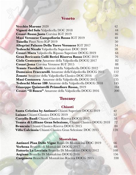 Menu at Benvenuto restaurant, Milford