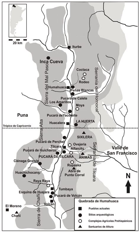 Mapa de la Quebrada de Humahuaca donde se indican los pueblos actuales... | Download Scientific ...