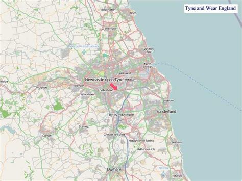 A Map of Tyne and Wear England. Tyne and Wear UK Map