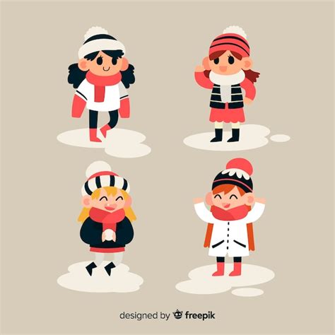 Free Vector | Winter girls characters collection