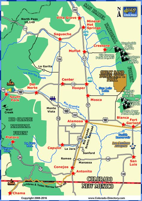 San Luis Valley Local Area Map | Colorado Vacation Directory