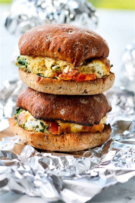 Vegetarian Breakfast Sandwich with Spinach and Feta - Hey Nutrition Lady