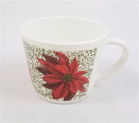 Set 4 Melamine Coffee Cups Mugs Poinsettia Christmas Holiday Design ...