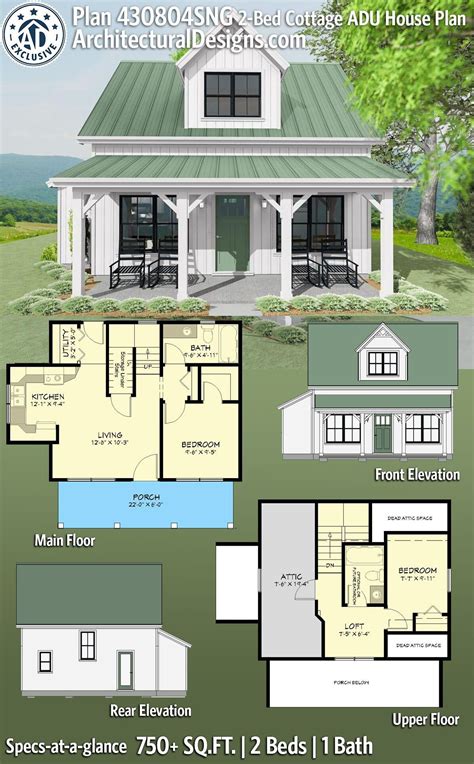 Adhouseplans 2 bed 1 bath 750sqft tiny farmhouse plan 430804sng ...