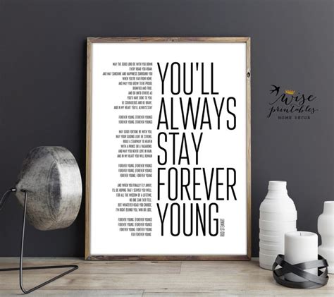 Rod Stewart Forever Young Lyrics decor song print black white | Etsy