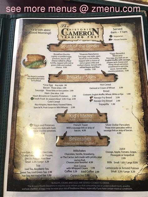 Online Menu of Cameron Trading Post Restaurant, Cameron, Arizona, 86020 ...