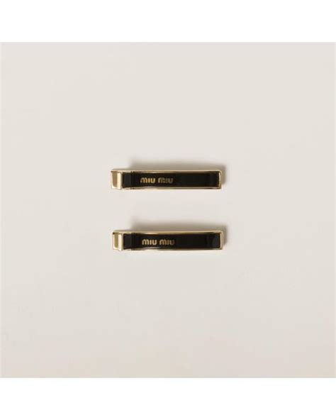 Miu Miu Enameled Metal Hair Clips in Black | Lyst