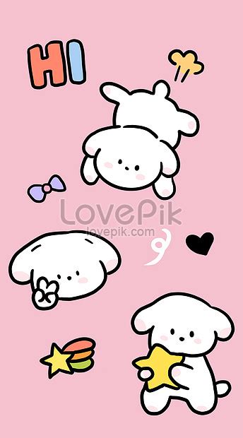 Cute pink hi puppy cartoon wallpaper simple strokes illustration image ...