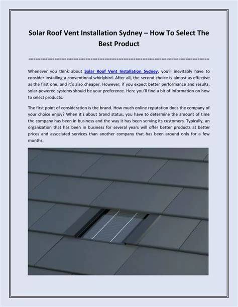 PPT - Solar Roof Vent Installation Sydney – How To Select The Best ...