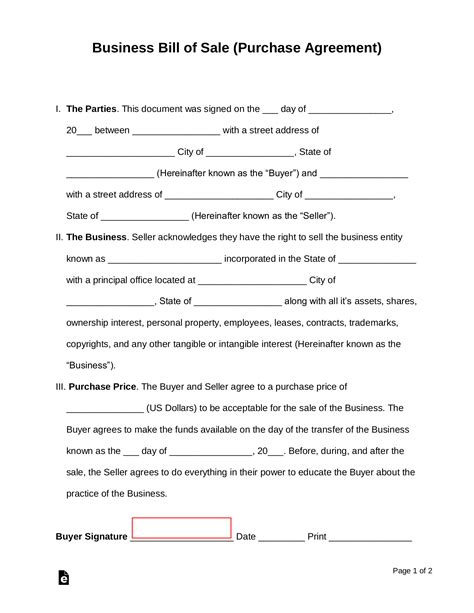 Free Business Bill of Sale Form - PDF | Word – eForms