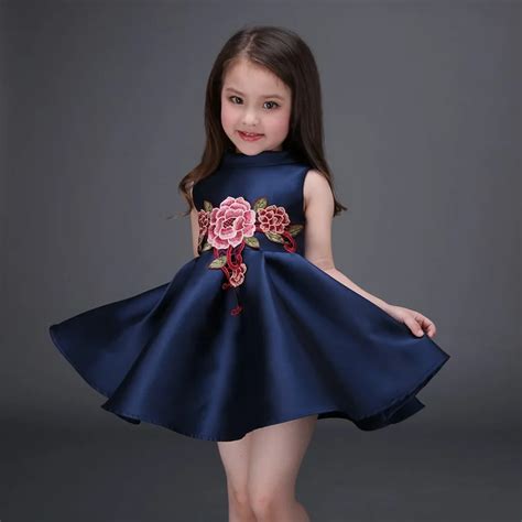 navy blue flower girl dresses autumn princess costume child red toddler girl clothing children ...