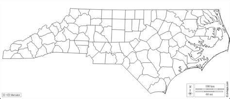 North Carolina free map, free blank map, free outline map, free base map outline, counties (white)