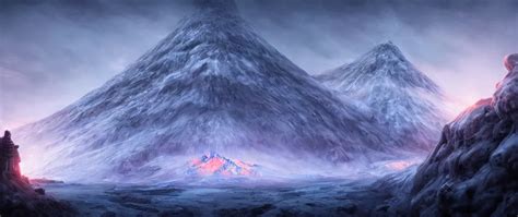 digital painting of a frozen ice covered volcano, | Stable Diffusion