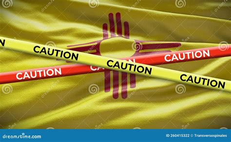 New Mexico State Symbol Flag with Caution Tape. 3D Illustration Stock ...