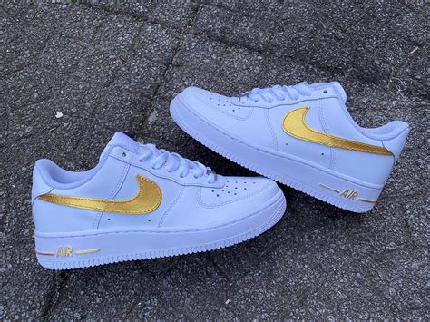 Custom Nike Air Force 1 golden Swoosh Unique and Handpainted - Etsy UK