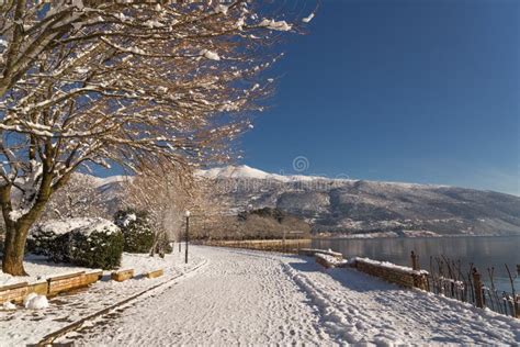 Snow In The Lake Pamvotis Of Ioannina City Winter In Greece Stock Photo - Image of ioannina ...