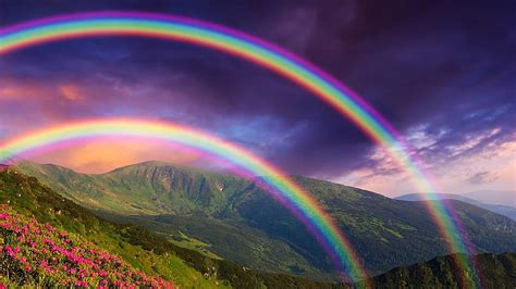 HD wallpaper: double rainbow, weather, sunshine, landscape, spectrum, color | Wallpaper Flare