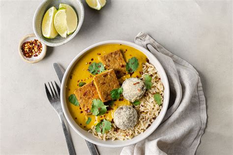 Vegan Tempeh Katsu with Rice and Aubergine Balls | Pow Food Ltd